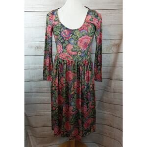 Asos Womens Midi Dress Sz 10 Floral Print Stitch Design Pink Green